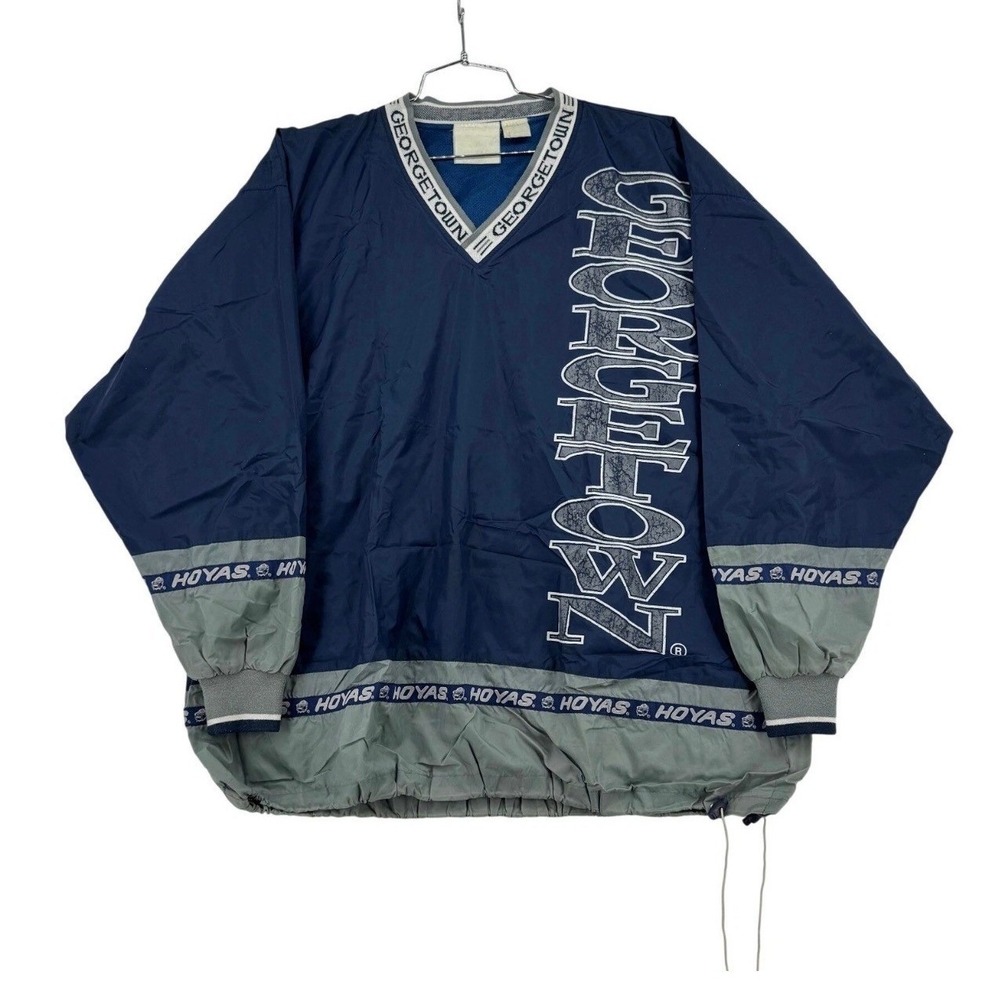 VTG Starter Georgetown Hoyas Windbreaker Pullover Mens XL Navy Grey V-Neck Good